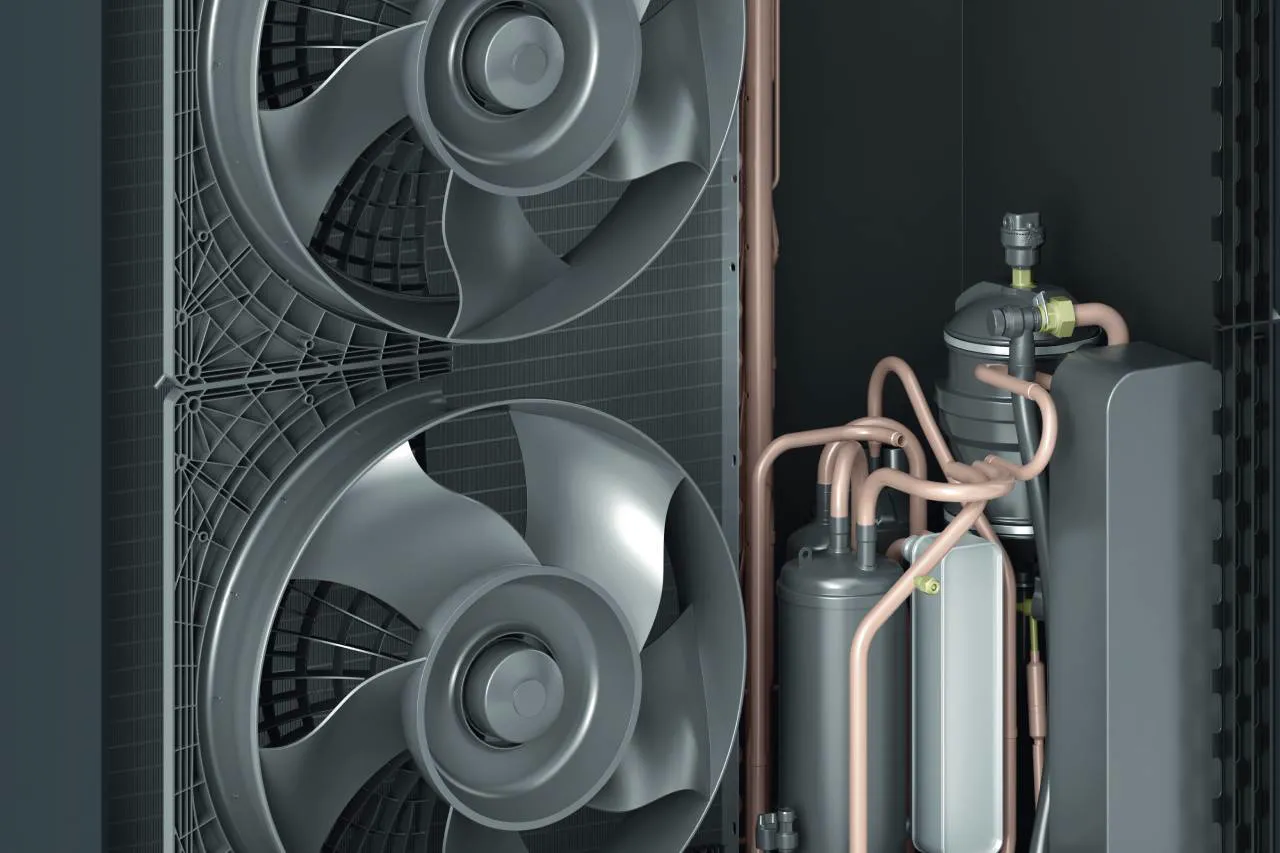 Blick in die Vitocal 250-A: Ventilatoren, Verdichter und Kältekreis